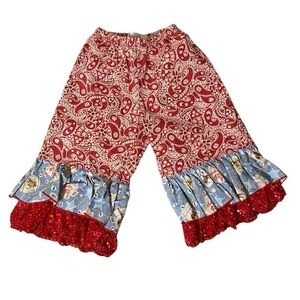 Western sequined girl bell bottom ruffle pants 100% cotton bandana bottoms flare